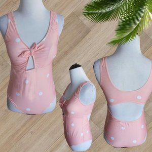 PINK POLKA DOT KEYHOLE  MOCK TIE ONE PIECE SWIMSUIT